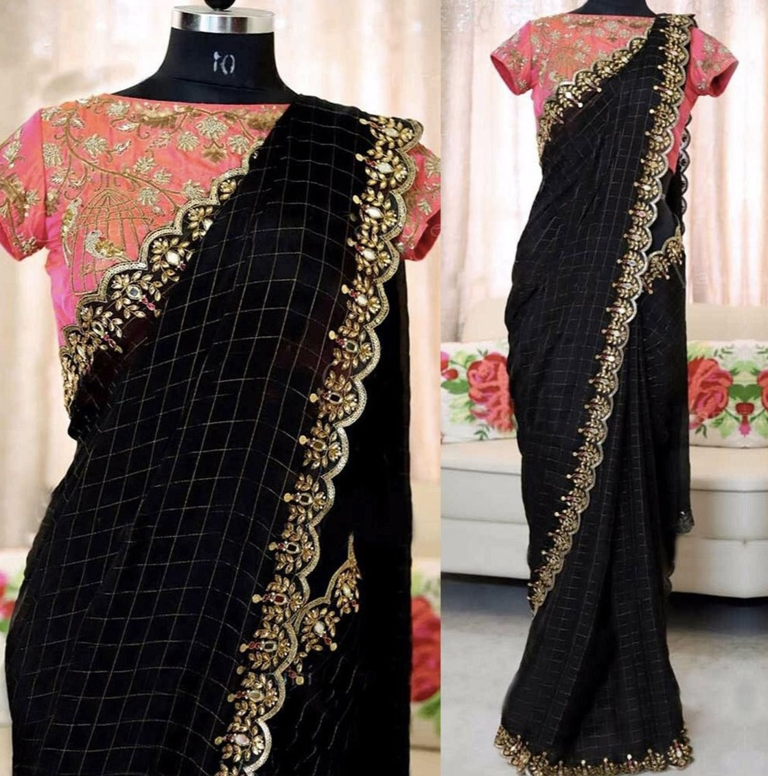 buy black chanderi cotton saree online - Joshindia