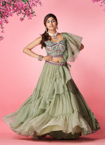 Beautiful Olive Green color lehenga at affordable price - Joshindia