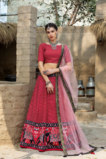 red color printed lehenga choli buy now - Joshindia