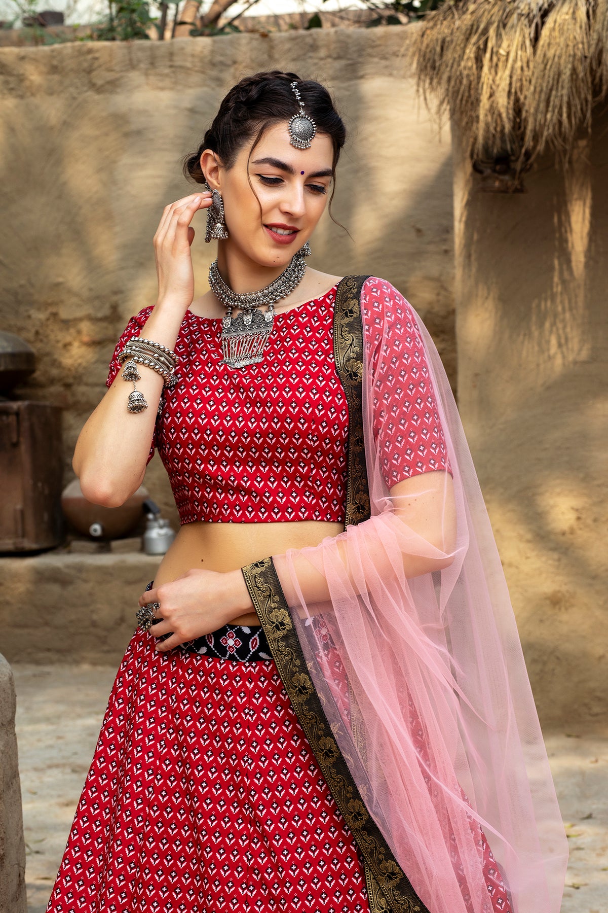 red color printed lehenga choli buy now - Joshindia