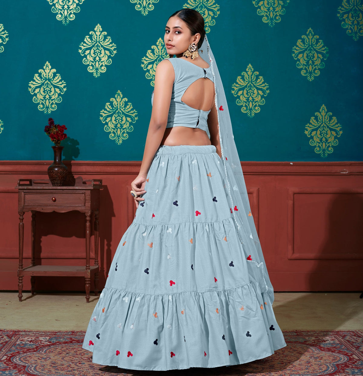 Sky color cotton designer lehenga new arrival - Joshindia