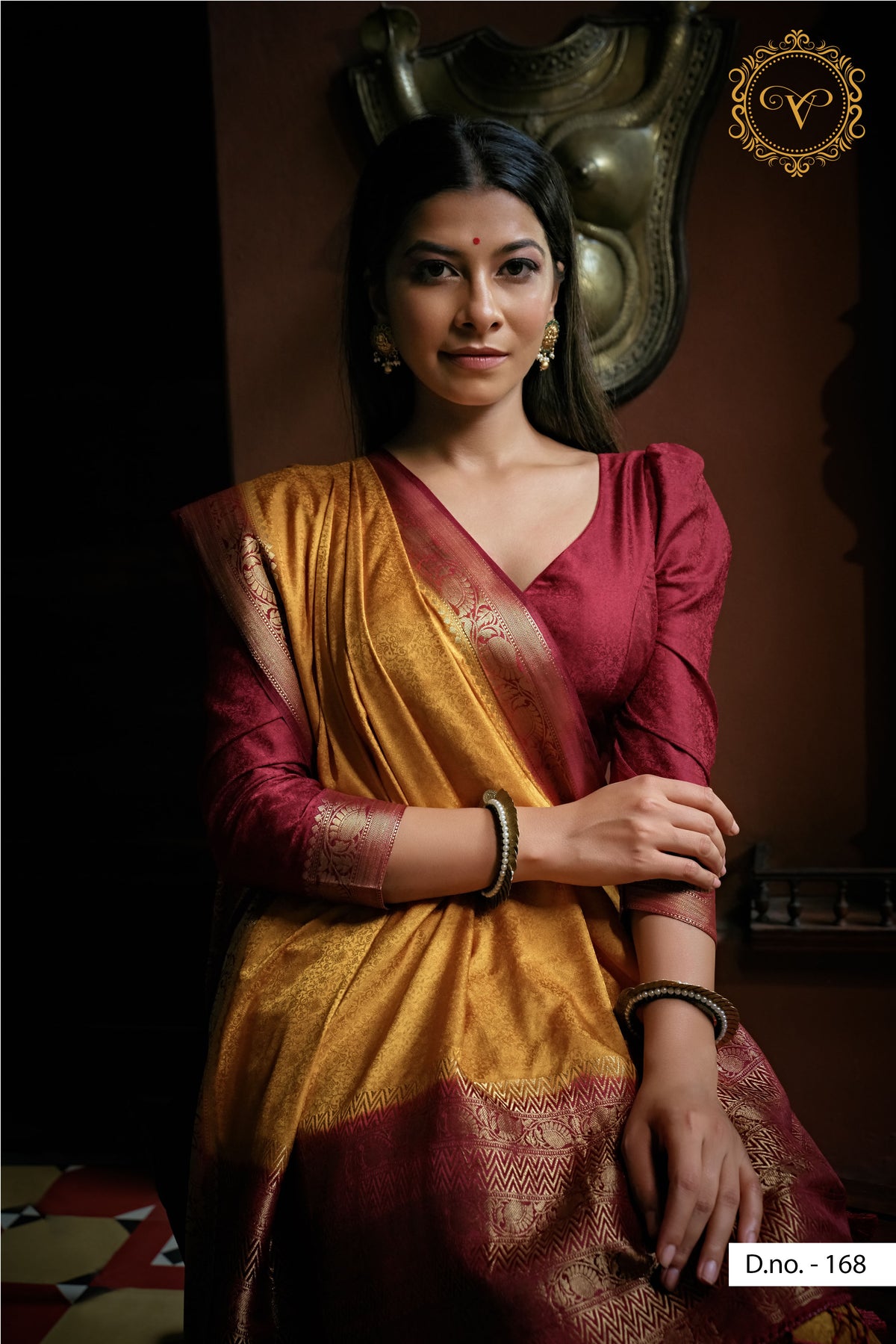 Mustard yellow color royal kanjiveram saree buy now - Joshindia