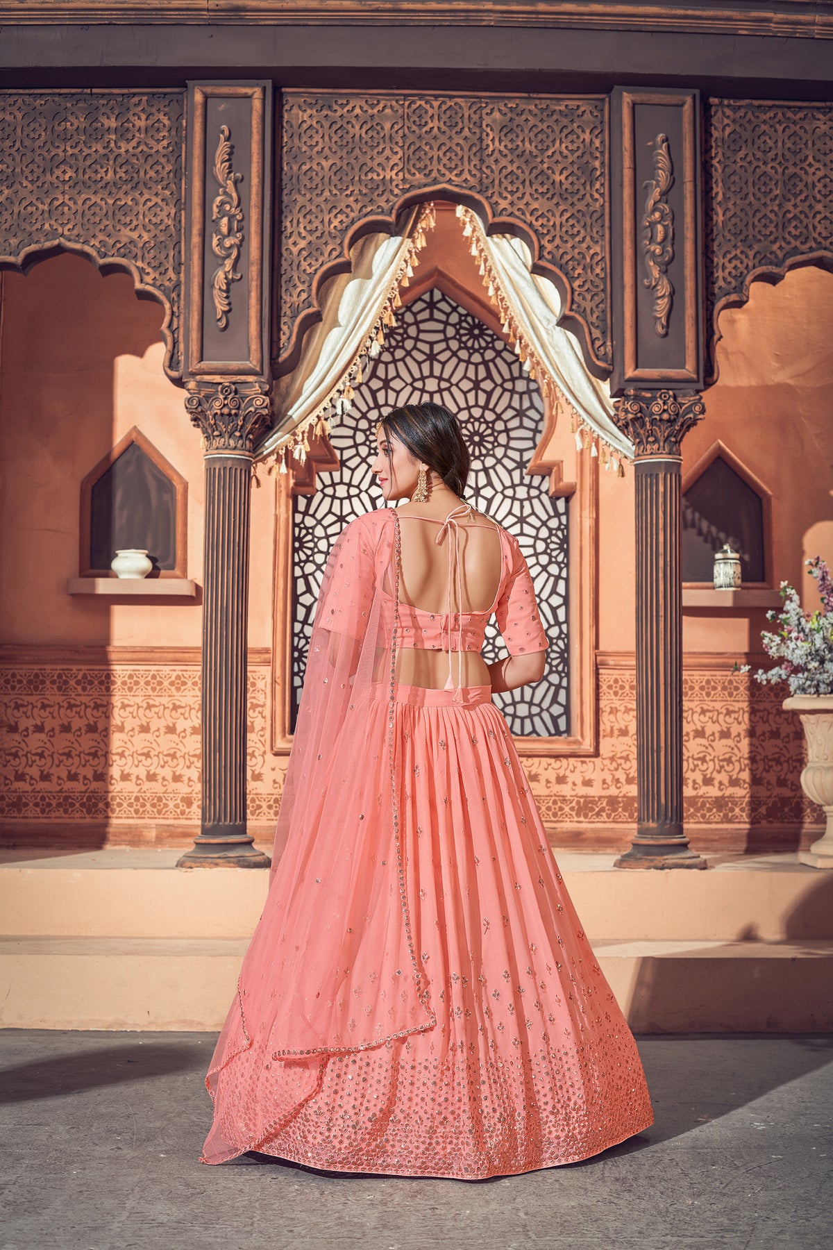 Peach color Latest lehenga choli for wedding and party - Joshindia