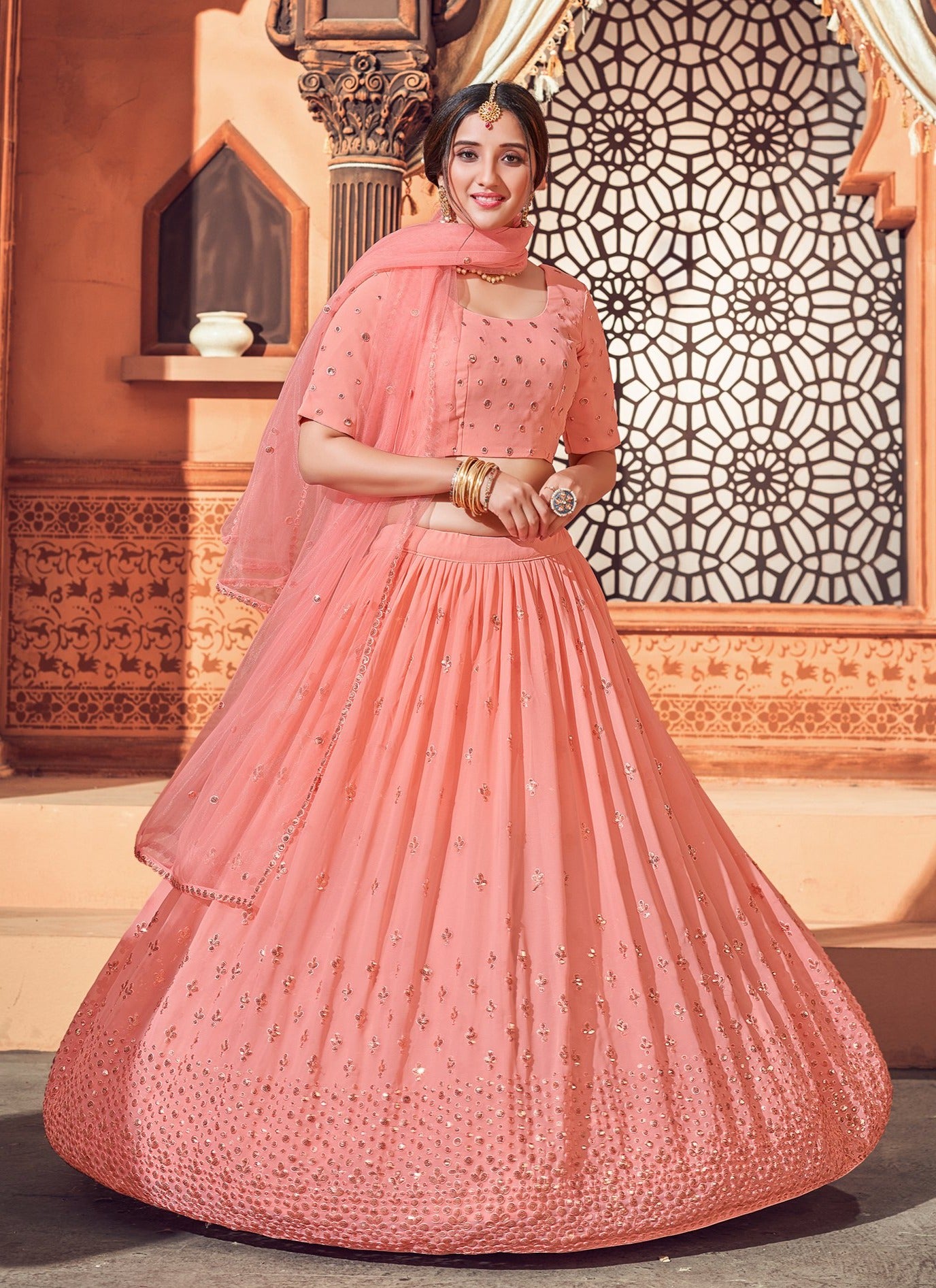 Peach color Latest lehenga choli for wedding and party – Joshindia