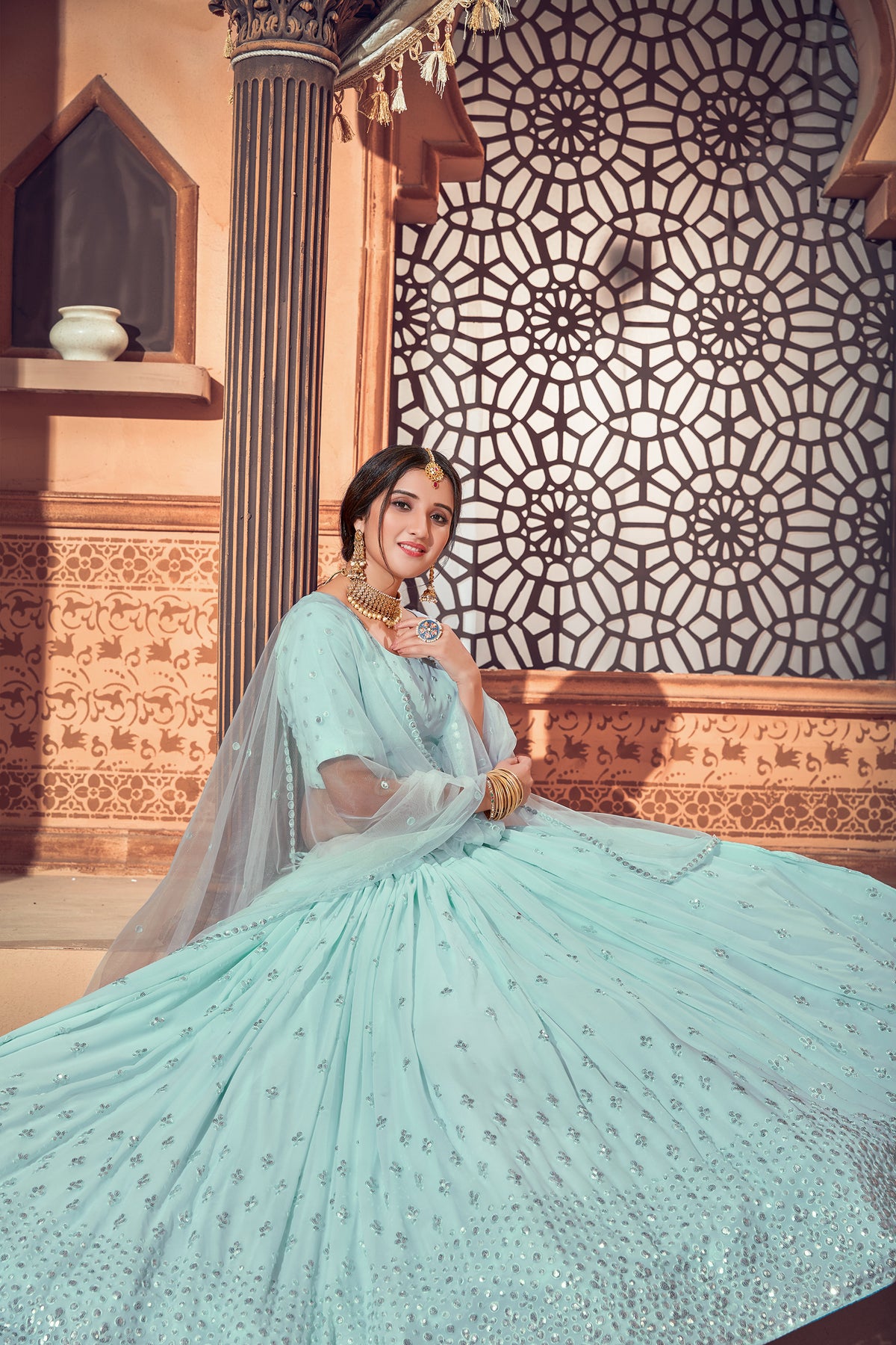 sky blue color Latest lehenga choli for wedding and party - Joshindia