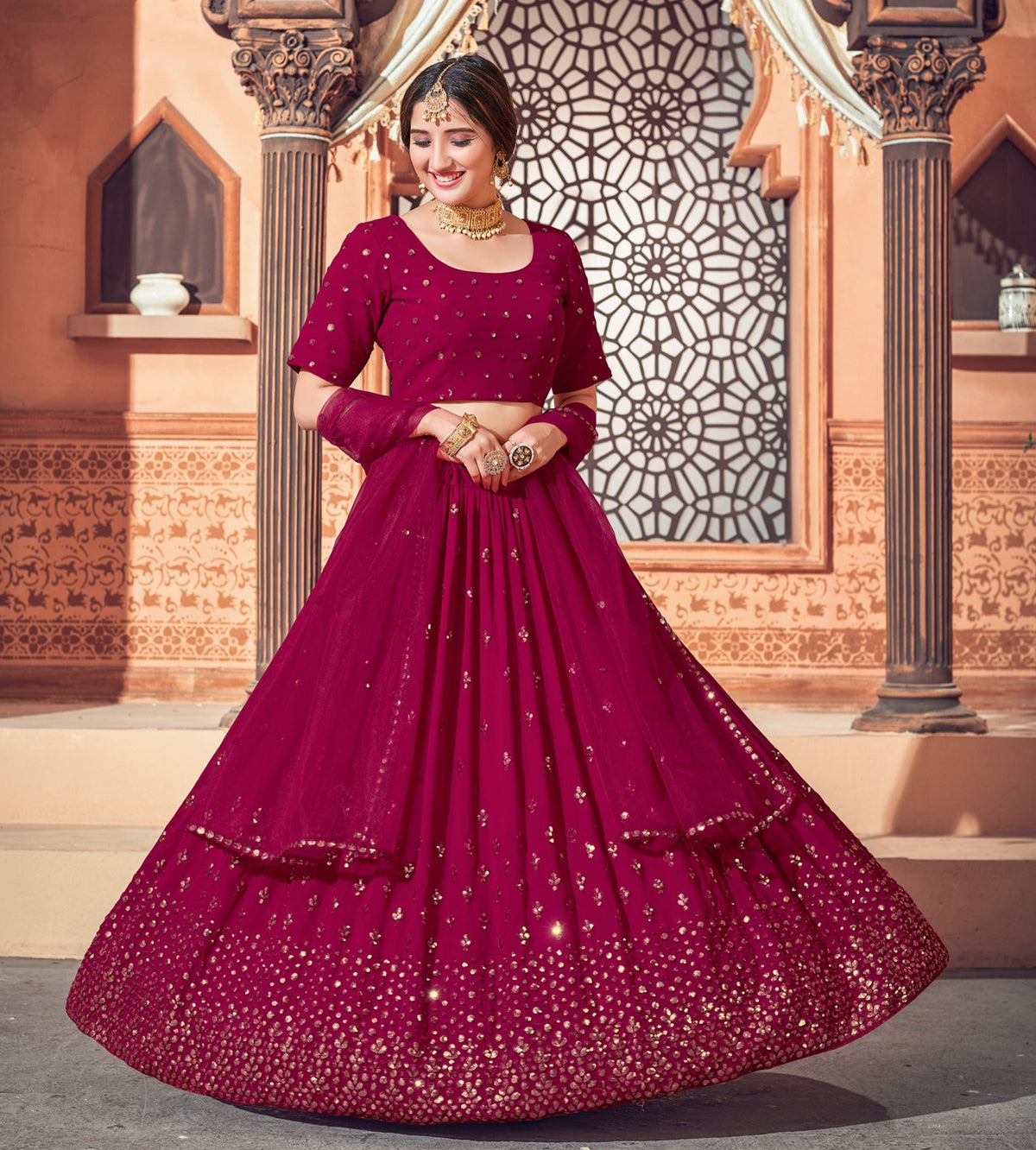 Wine color Latest lehenga choli for wedding and party - Joshindia