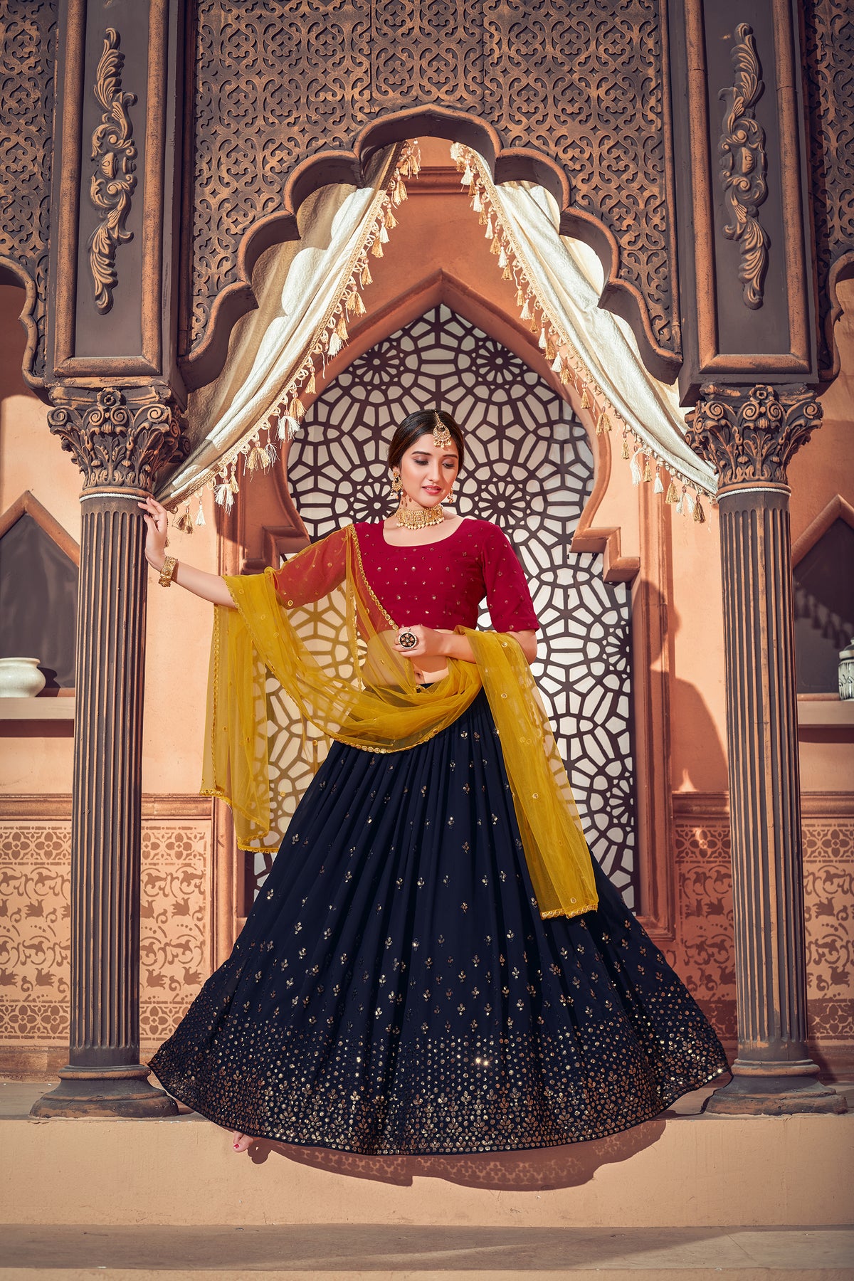 Navy blue color Latest lehenga choli for wedding and party - Joshindia