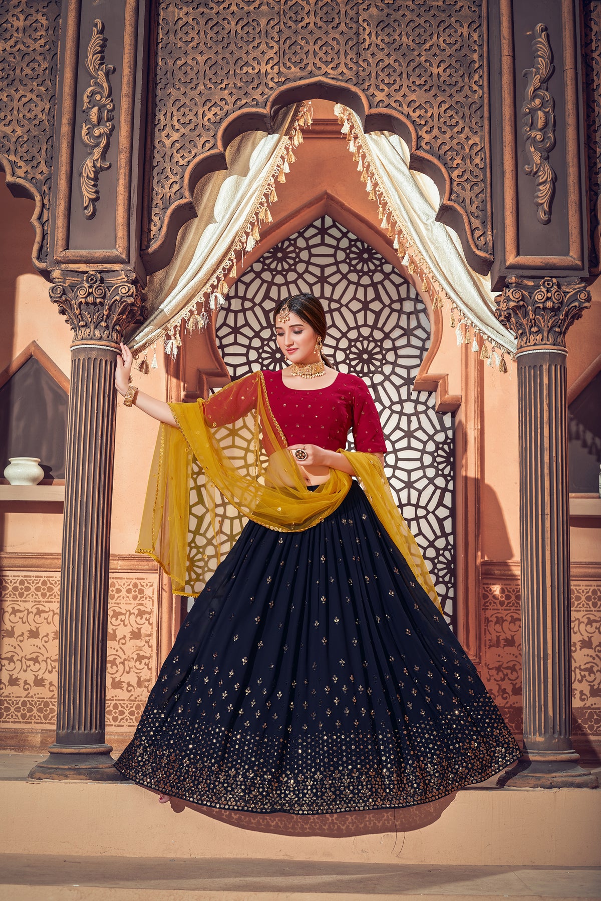 Navy blue color Latest lehenga choli for wedding and party - Joshindia