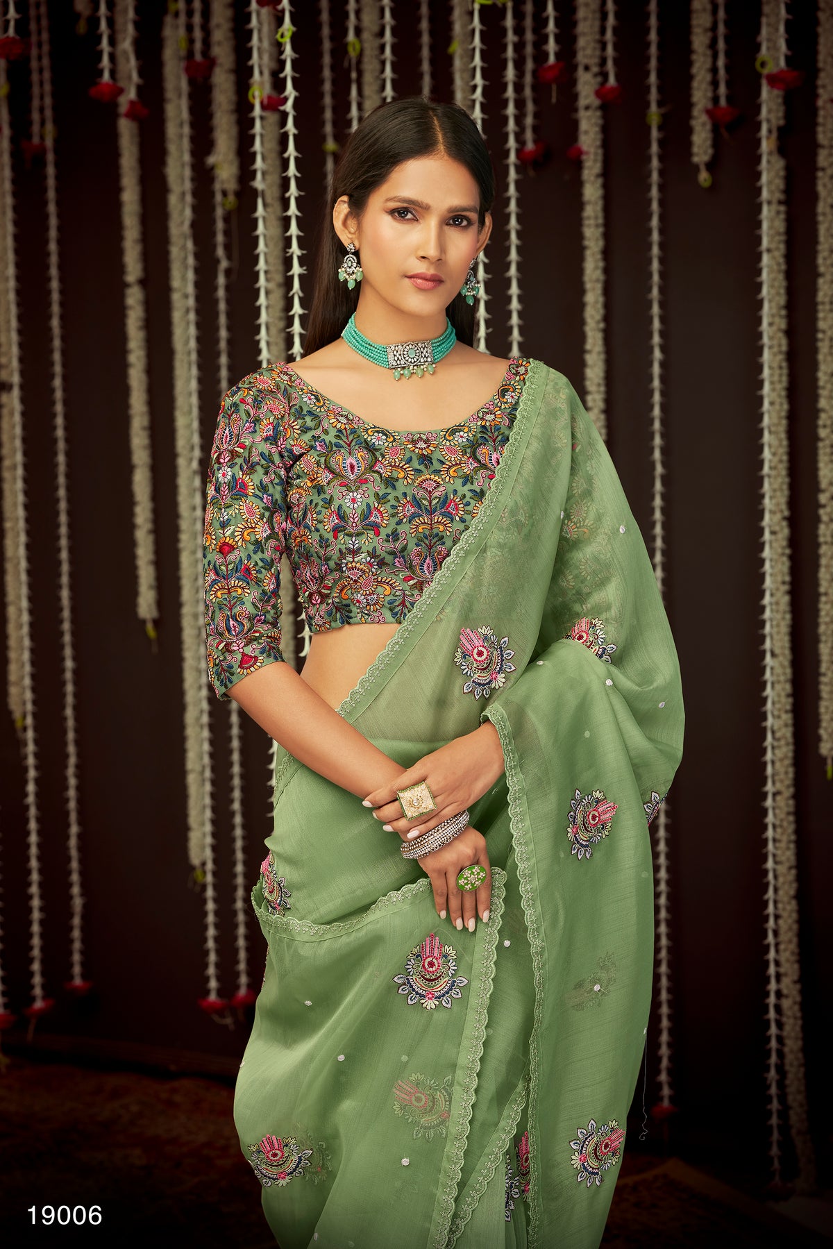 Buy trending designer Olive Green Color sequins saree at best price online - Joshindia