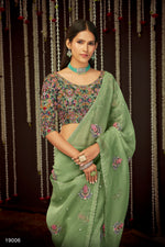 Buy trending designer Olive Green Color sequins saree at best price online - Joshindia