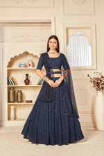 Navy blue color georgette designer lehenga choli buy now - Joshindia