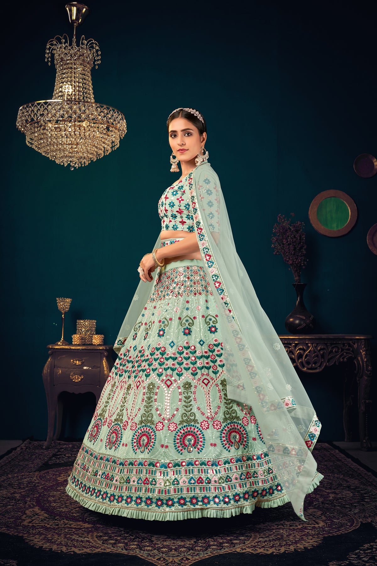 Pista Green color heavy designer lehenga for wedding functions - Joshindia
