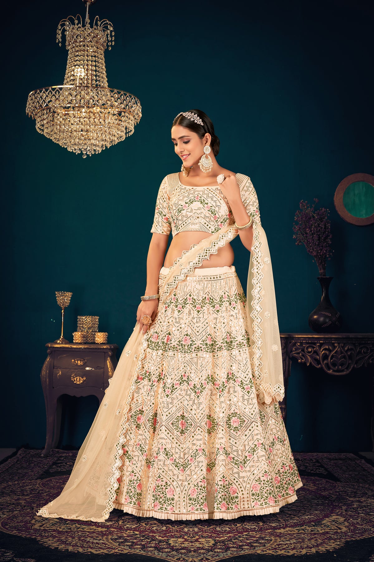 Beige color heavy designer lehenga for wedding functions - Joshindia