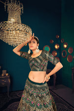 Dark Green color heavy designer lehenga for wedding functions - Joshindia