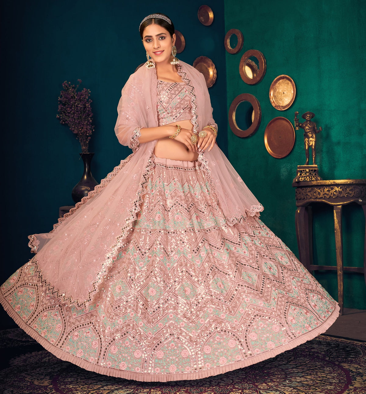 Pastle pink color heavy designer lehenga for wedding functions - Joshindia