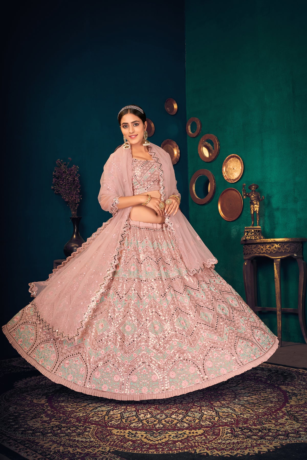 Light Pink color heavy designer lehenga for wedding functions - Joshindia