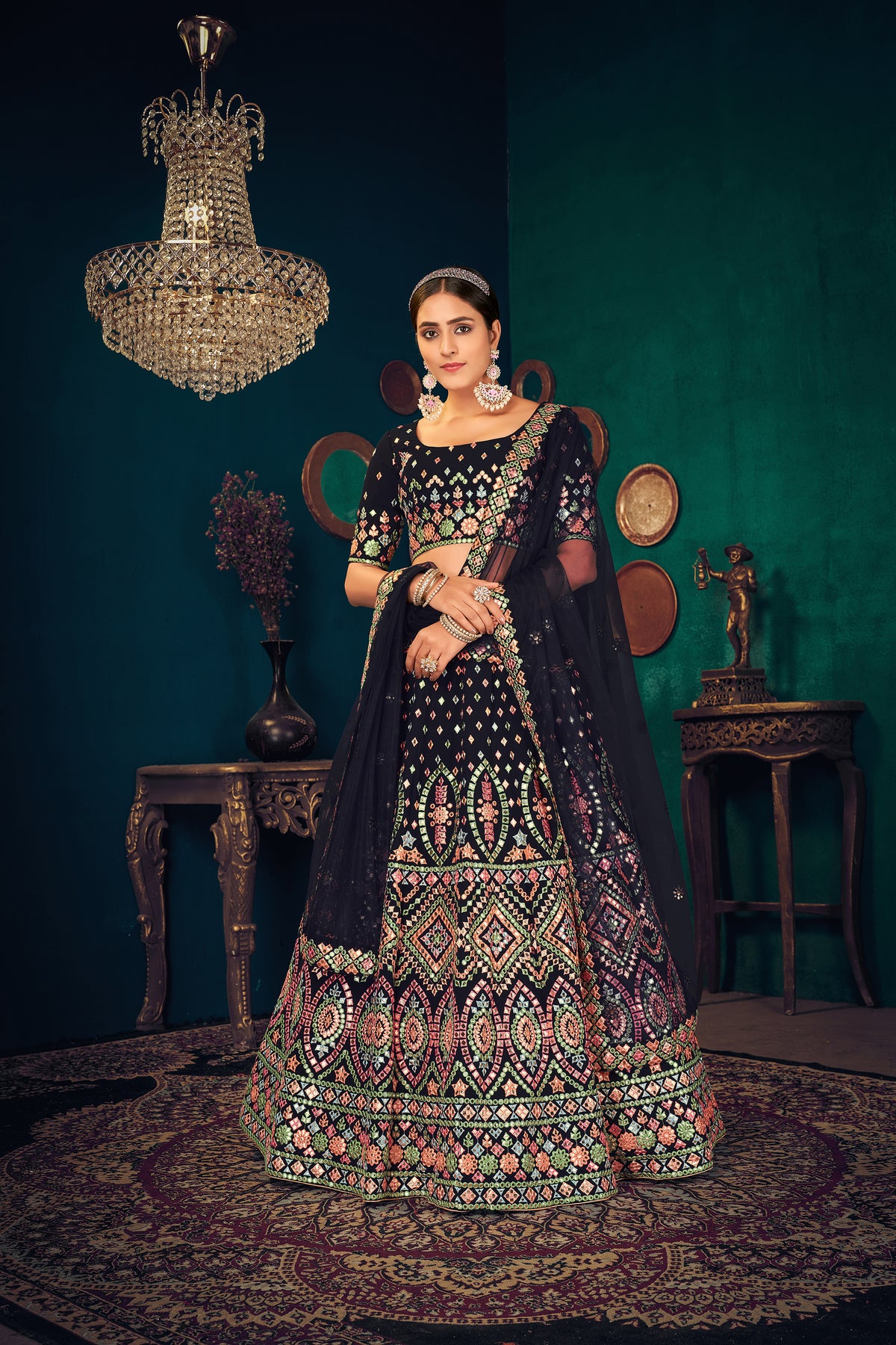 Dark blue color heavy designer lehenga choli for wedding function - Joshindia