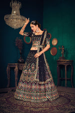 Dark blue color heavy designer lehenga choli for wedding function - Joshindia