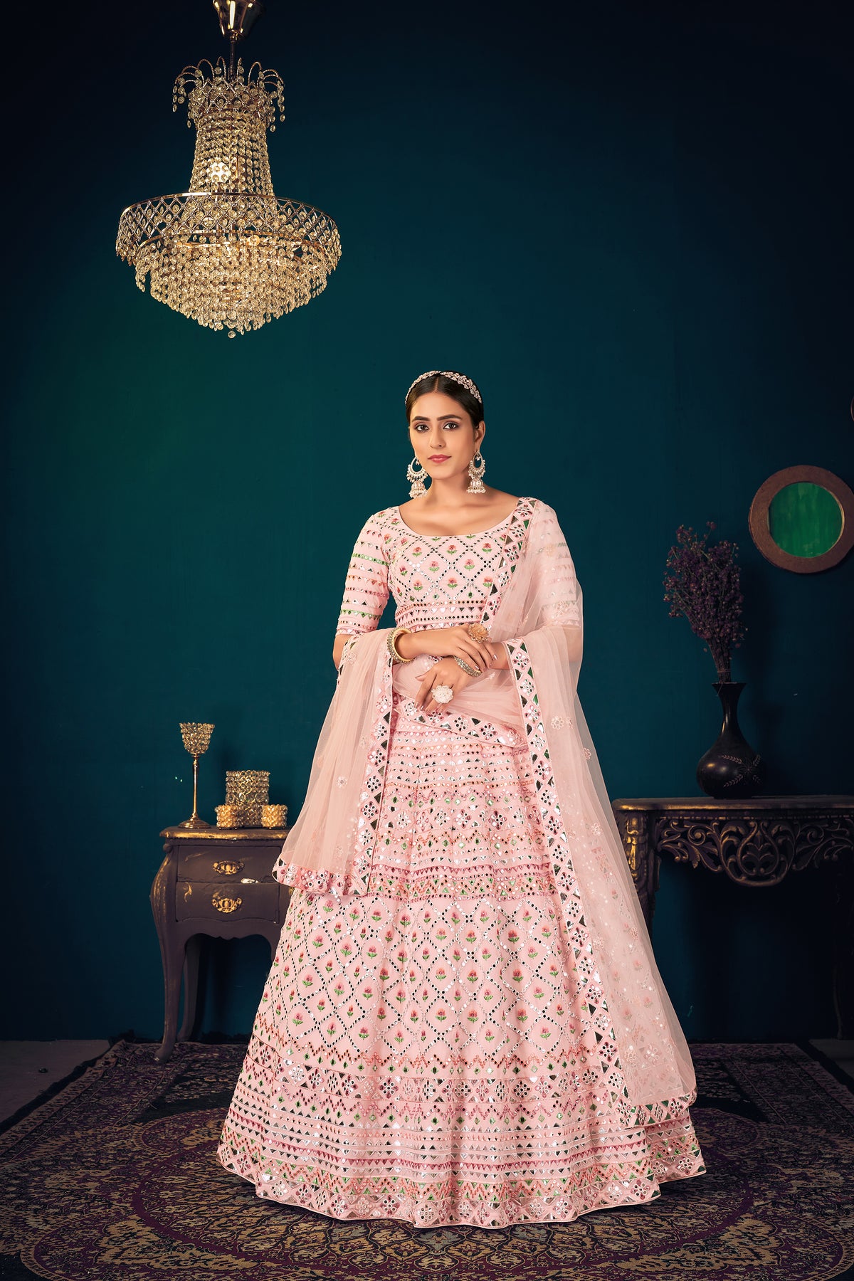 Baby pink color designer lehenga choli at best price - Joshindia