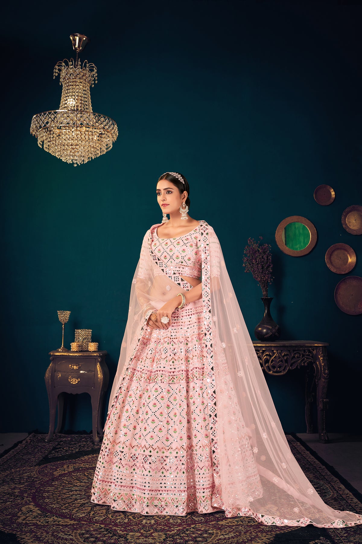 Baby pink color designer lehenga choli at best price - Joshindia
