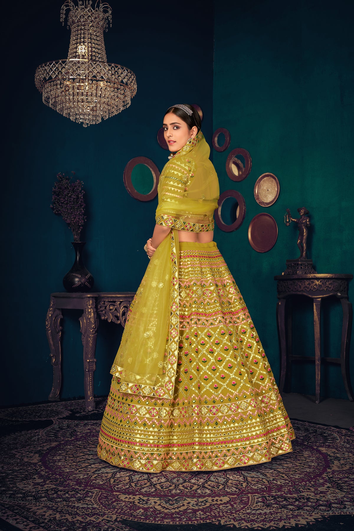 Green Lime color heavy designer lehenga choli for wedding - Joshindia