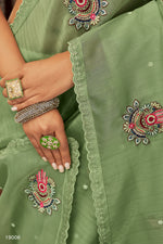 Buy trending designer Olive Green Color sequins saree at best price online - Joshindia