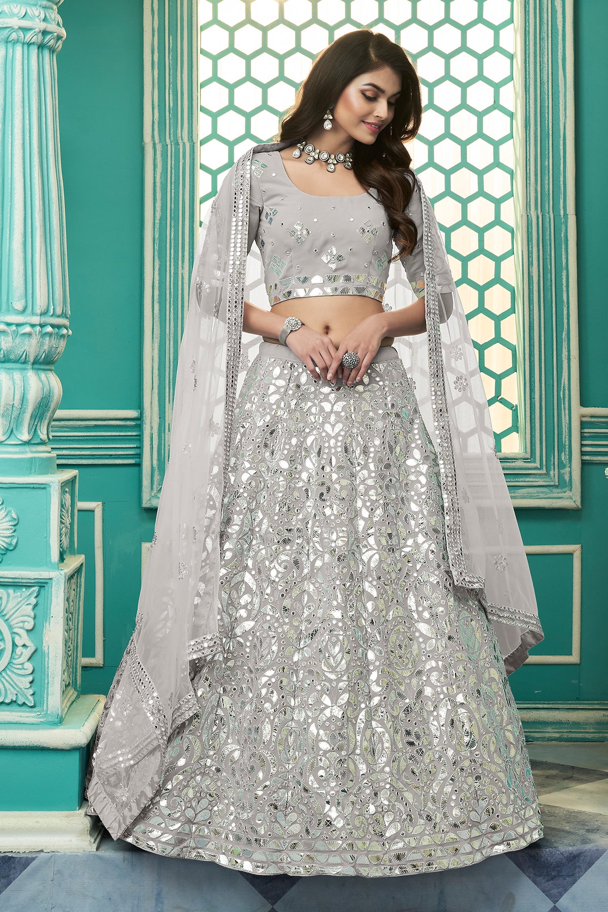 Grey color Georgette designer lehenga choli - Joshindia