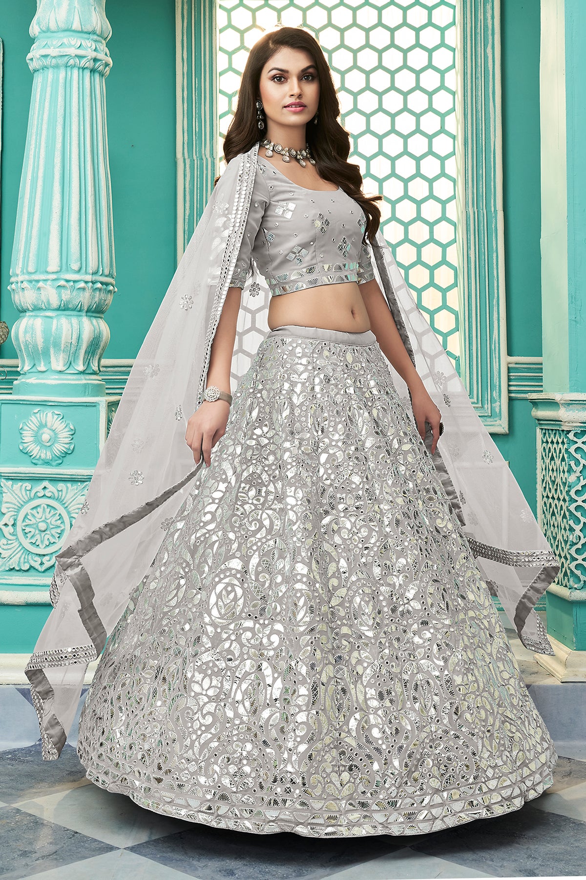 Grey color Georgette designer lehenga choli - Joshindia