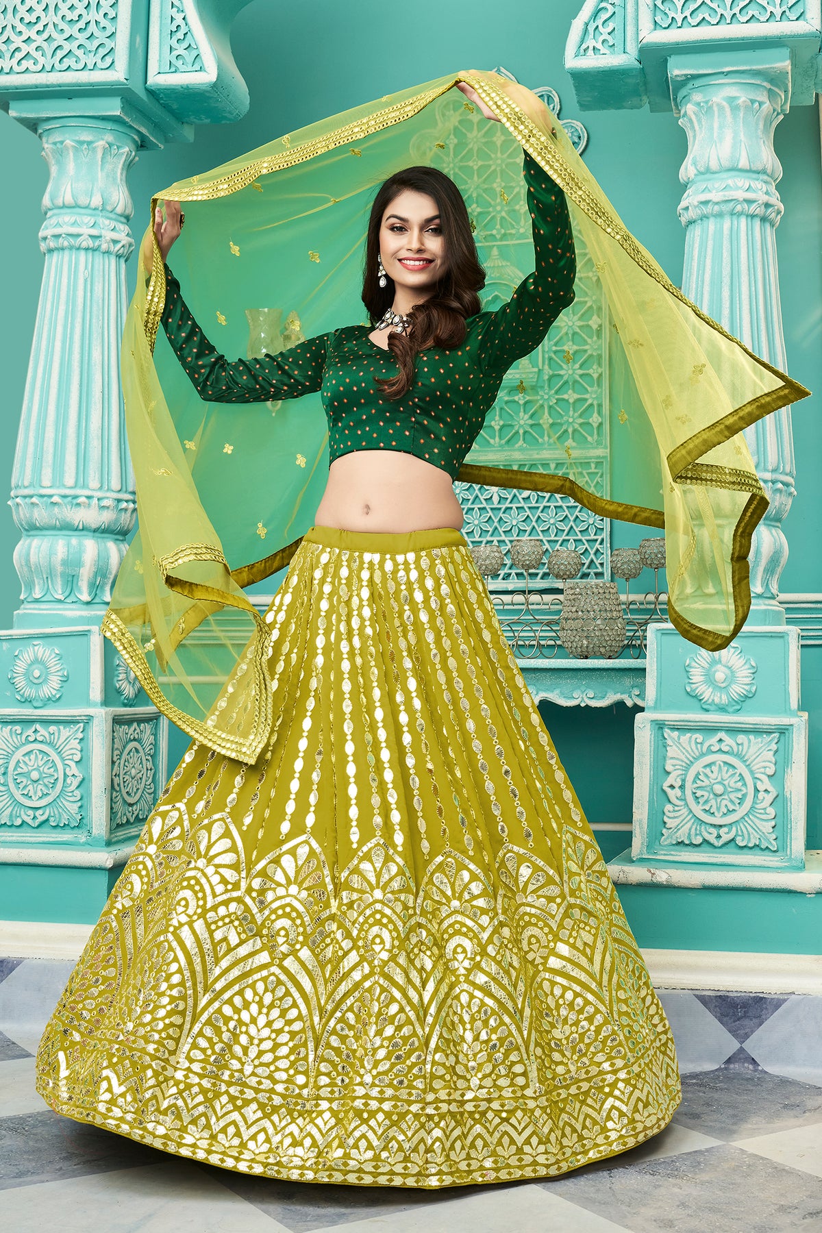 Floracance Green color Georgette designer lehenga choli - Joshindia