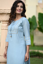 Amazing Blue Embroidered Kurti With Pant & Dupatta - Joshindia