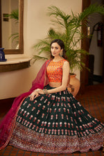 trendy Green-Orange-Deep Pink designer lehenga choli buy now - Joshindia