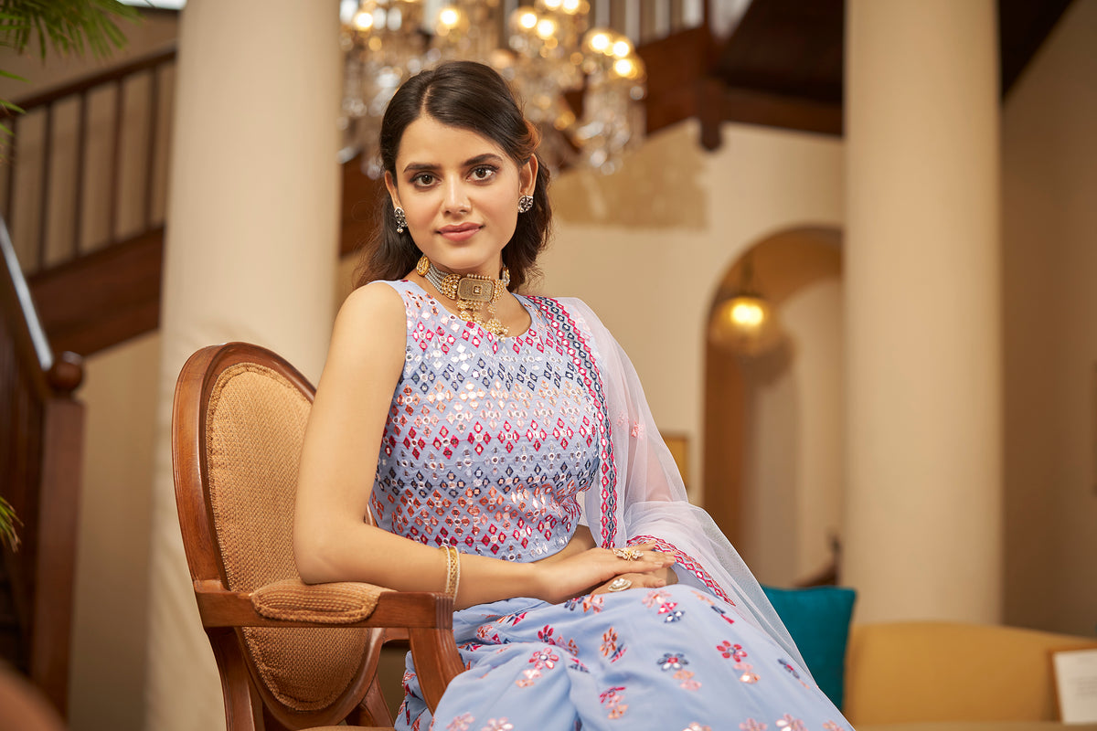 TrendySky Blue Designer Lehenga choli buy Now - Joshindia