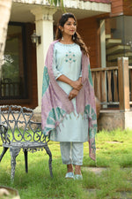 Muslin Embroidered Kurti With Pant & Dupatta - Joshindia