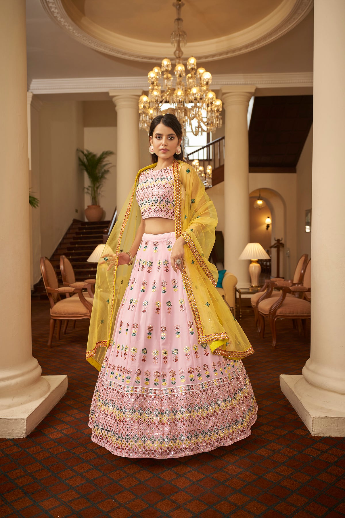 trendyPink Yellow designer lehenga choli buy now - Joshindia