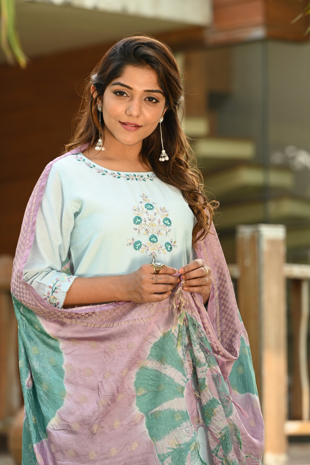 Muslin Embroidered Kurti With Pant & Dupatta - Joshindia