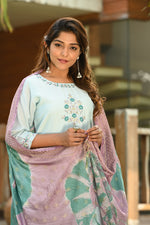 Muslin Embroidered Kurti With Pant & Dupatta - Joshindia