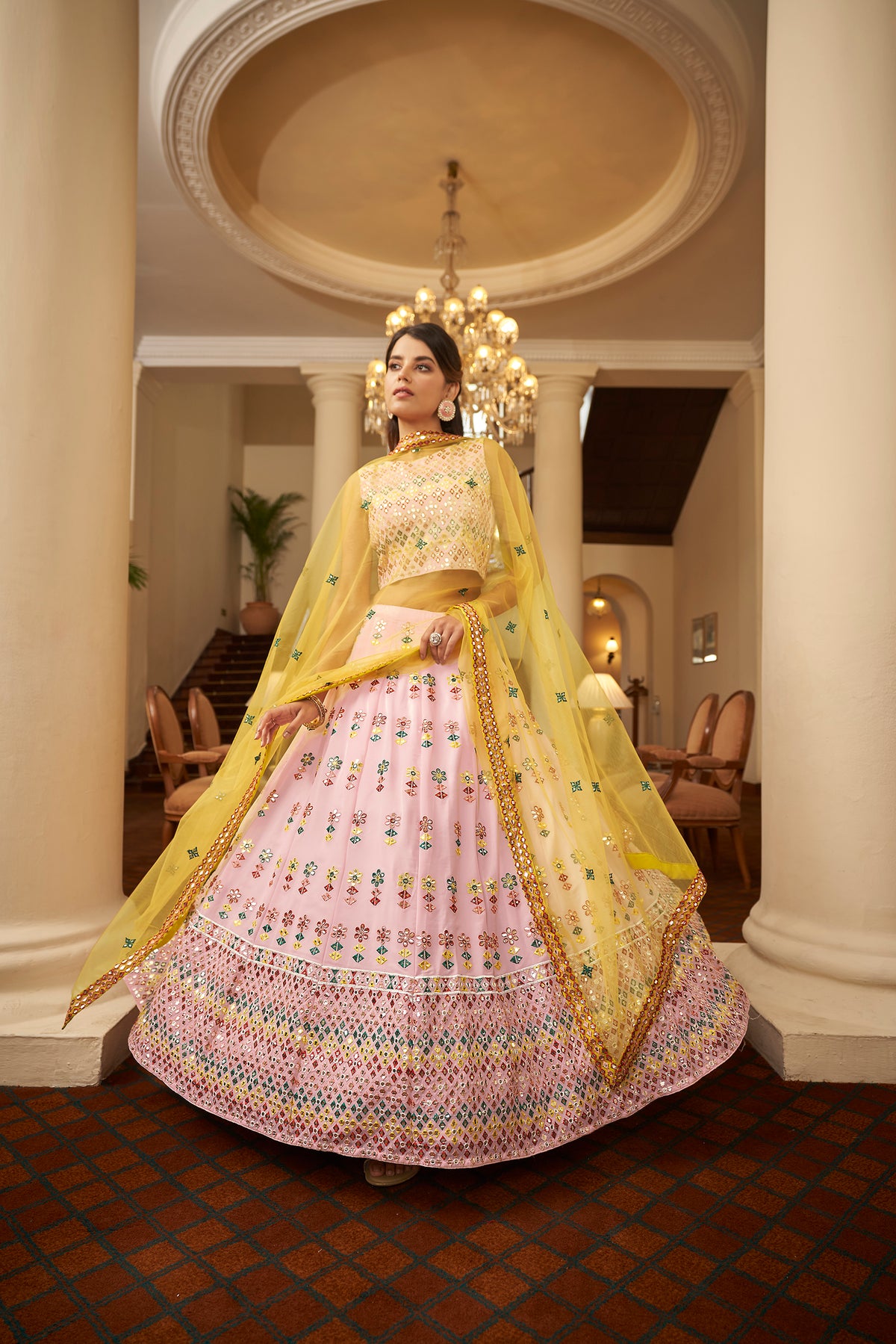 trendyPink Yellow designer lehenga choli buy now - Joshindia