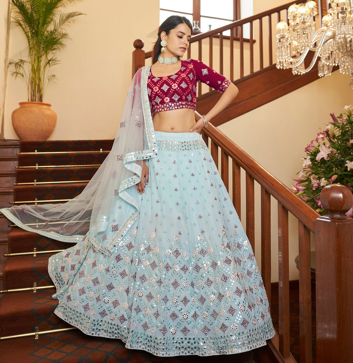 Sky blue color fancy designer lehenga choli - Joshindia