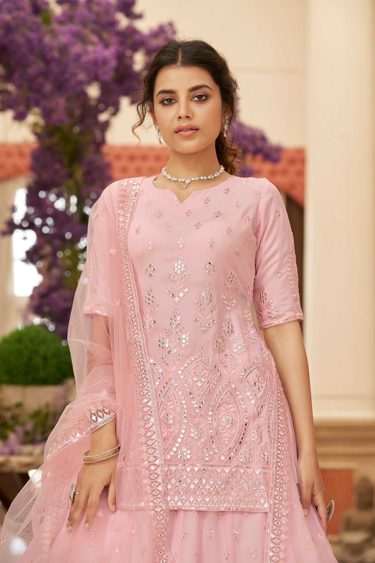 Trendy Pink Color Georgette Lehenga Choli - Joshindia