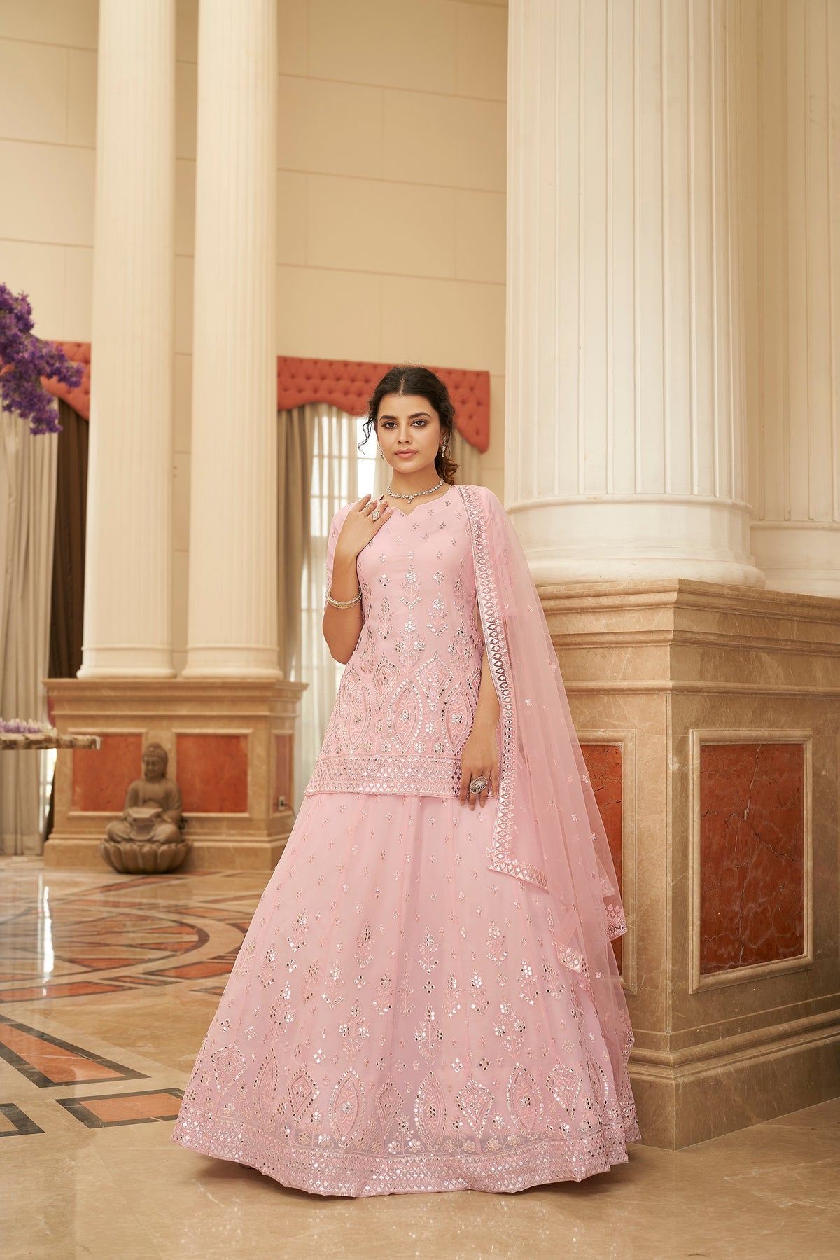 Trendy Pink Color Georgette Lehenga Choli - Joshindia