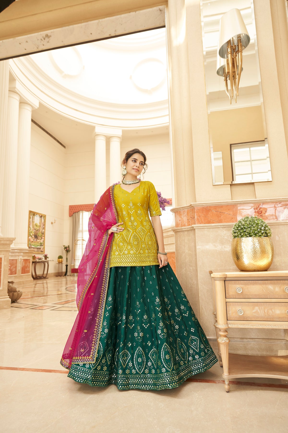 Fabulous Multicolour Chinon Chiffon Lehenga Choli With Dupatta - Joshindia