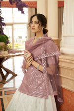 Buy Pearl White And Dusty Pink Lehenga Choli - Joshindia