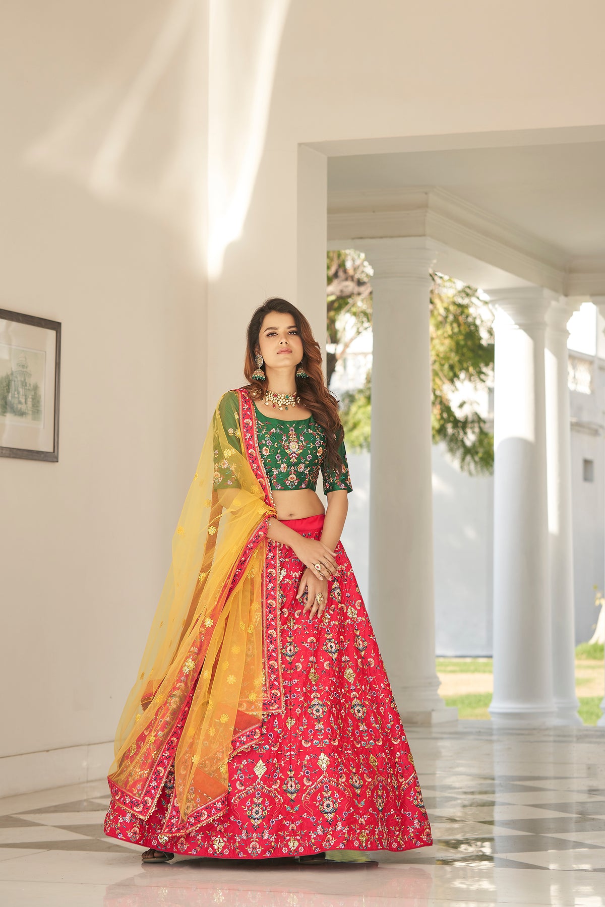 Green And Red color heavy designer lehenga choli - Joshindia