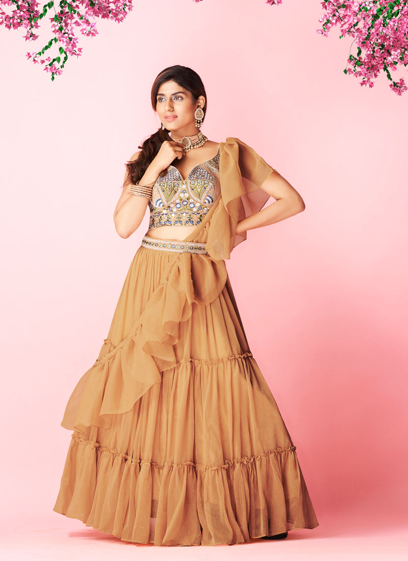 Beautiful Orange color lehenga at affordable price - Joshindia