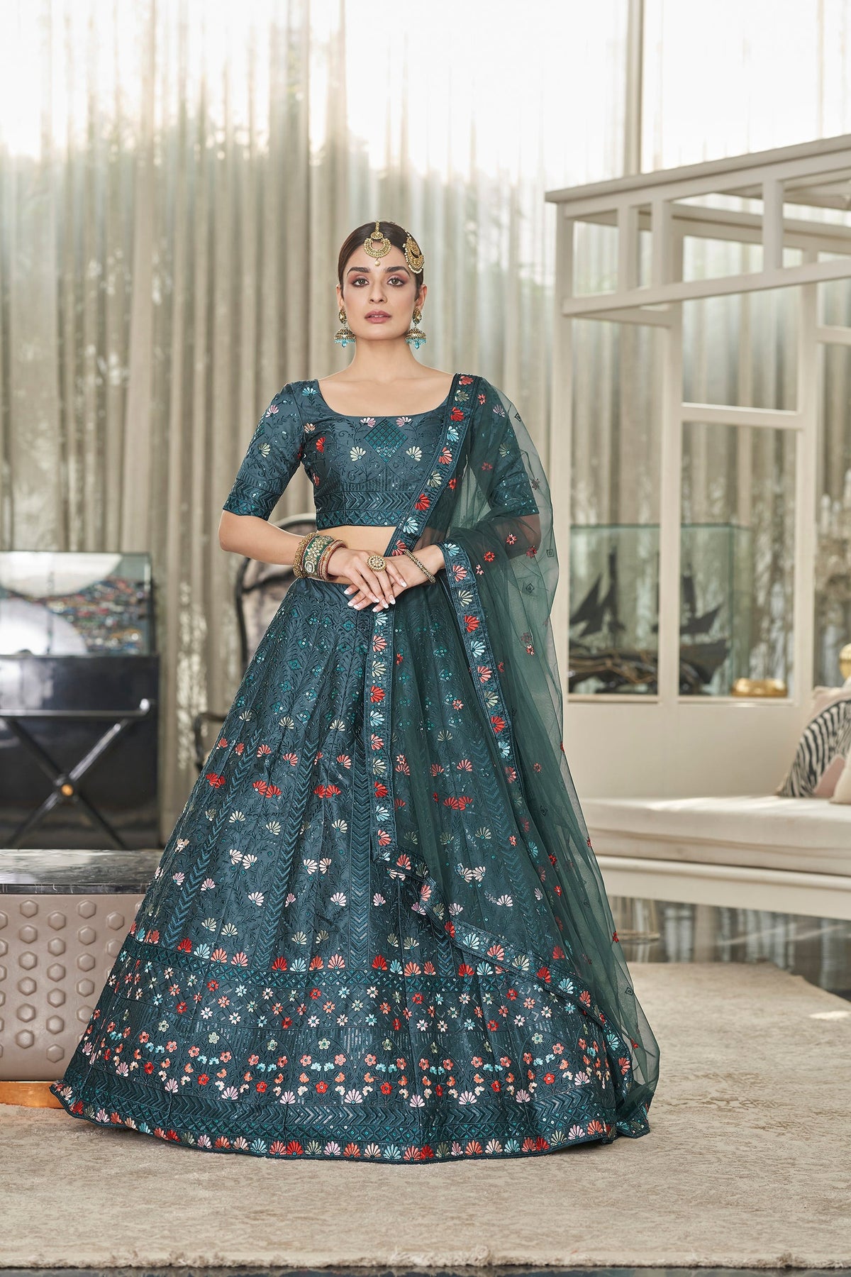 Trending Teal Green Color Lehenga Choli For Wedding - Joshindia
