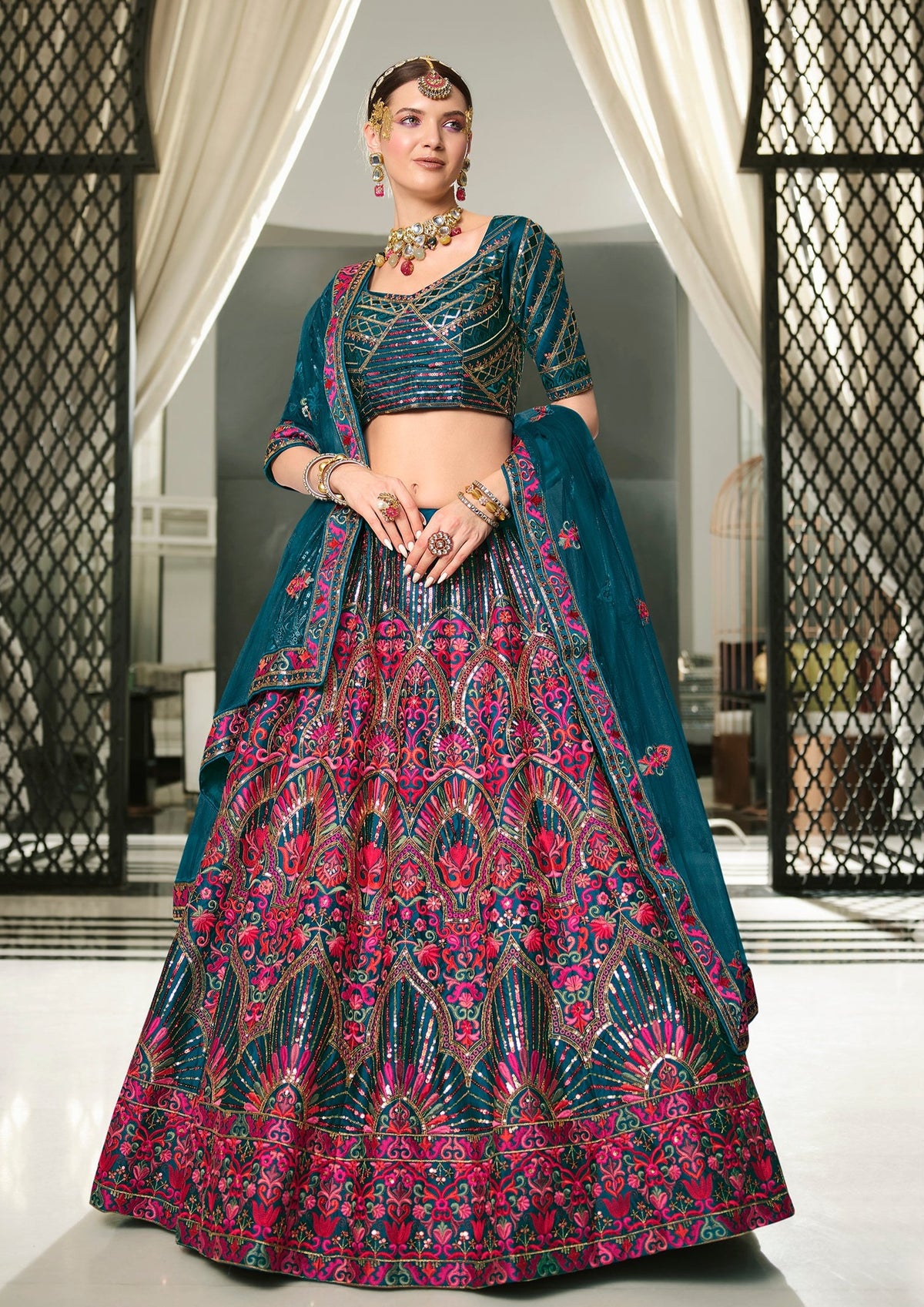 Latest Designer Teal Blue Color Lehenga Choli For Party Look - Joshindia