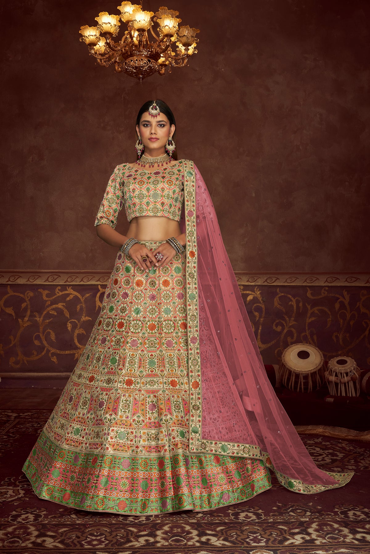 Trendy Beige Silk Lehenga Choli - Joshindia