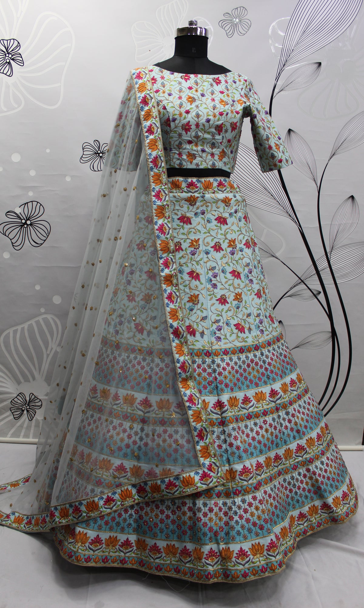 Gorgeous Sky Blue Silk Lehenga Choli With Dupatta - Joshindia