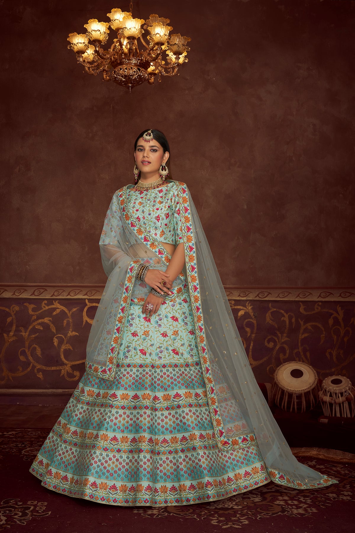 Gorgeous Sky Blue Silk Lehenga Choli With Dupatta - Joshindia