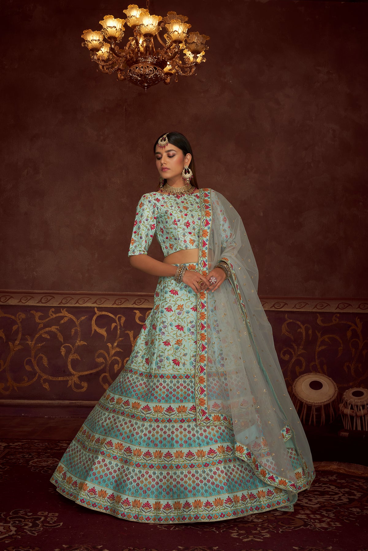 Gorgeous Sky Blue Silk Lehenga Choli With Dupatta - Joshindia